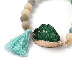 Bracelets à breloques extensibles en amazonite à fleurs naturelles rondes&nbsp;BJEW-H536-05A