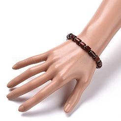 Bracciale elasticizzato con perline a colonna in legno naturale cerato&nbsp;BJEW-JB07089