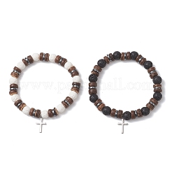 2 bracciale elastico regolabile in cocco naturale&nbsp;BJEW-JB13285
