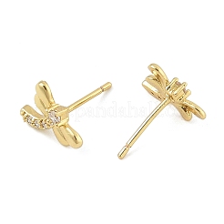 Latón micro pave aretes de circonita cúbica transparente&nbsp;EJEW-R016-26G-10