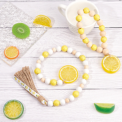 2 guirlande de perles en bois de citron de 2 styles avec pompon en jute rustique&nbsp;HJEW-GF0001-26