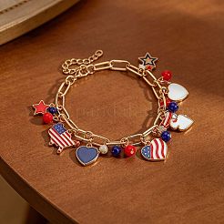 Armbänder mit mehreren Herzanhängern aus einer Legierung aus Emaille zum Unabhängigkeitstag für Damen&nbsp;WG830B1-01
