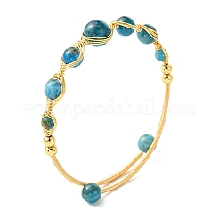 Bracciali rigidi in ottone con apatite naturale avvolti da filo a spina di pesce&nbsp;BJEW-JB14039-01