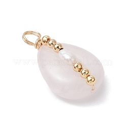 Pendentifs en quartz rose naturel et perles de culture d'eau douce naturelles enveloppés de fil de cuivre&nbsp;PALLOY-JF03645-01