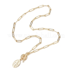 Colliers pendentifs ovales en laiton avec chaîne trombone vierge marie pour femmes&nbsp;NJEW-JN05117