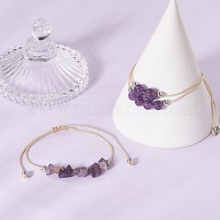 3 Uds. Juego de pulseras de cuentas trenzadas de amatista natural de 3 estilos&nbsp;BJEW-JB09334-02