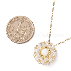 7 collana con catena in acciaio inossidabile 304 con ciondolo rotondo piatto con perline di semi di vetro e corniola naturale in 7 colori&nbsp;NJEW-MZ00129