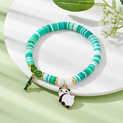 Polymer-Ton-Scheibe und natürliches Stretch-Armband aus Malaysia-Jade und Taiwan-Jade&nbsp;BJEW-JB09652-02