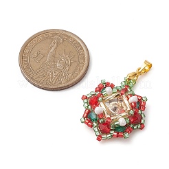 Colgantes de cuentas de semillas y rhinestone de vidrio navideño&nbsp;PALLOY-MZ00252
