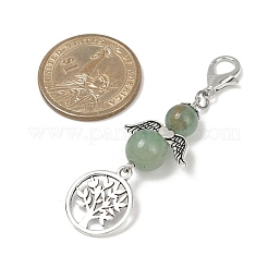 Pendentifs en perles d'aventurine verte naturelle et décorations d'arbre en alliage&nbsp;HJEW-JM03075