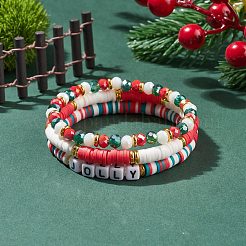 3 Stück 3 Stil Heishi Surfer Stretch-Armbänder aus Polymer-Ton mit Wort-Jolly-Acrylperlen&nbsp;BJEW-TA00129