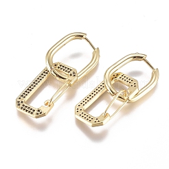 Orecchini a cerchio huggie pendenti con micro pavé di zirconi in ottone&nbsp;EJEW-G279-01G-02