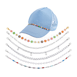 6 pz 6 stili catena a maglie in alluminio e catena in ottone con strass e perle di plastica catene per cappelli&nbsp;HJEW-PH02283