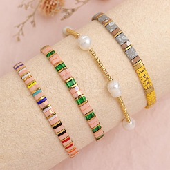 5 Stück Stretch-Armband aus Glasperlen und Messingperlen für Damen&nbsp;GJ3337-1