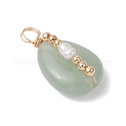 Pendenti con perle di acqua dolce coltivate naturali e avventurina verde naturale avvolta in filo di rame&nbsp;PALLOY-JF03645-02
