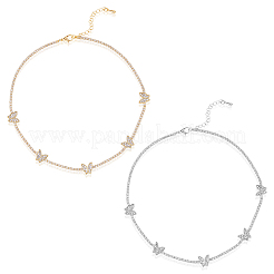 2 set di collane con pendenti a farfalla in acciaio inossidabile e ottone con catene da tennis in strass di cristallo.&nbsp;NJEW-FI0001-41