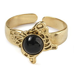 Anillos de dedo de ágata negra teñidos y calentados de forma natural&nbsp;RJEW-U027-05G-09