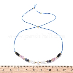 Facettierte runde natürliche schwarze Achat & Sodalith & Rosenquarz & Quarzkristall geflochtene Perlenarmbänder&nbsp;BJEW-F493-09G-02