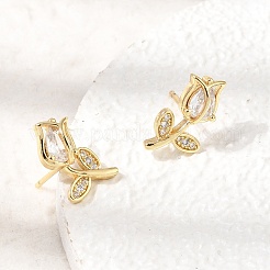 Pendientes de tuerca de circonio cúbico con micro pave de latón&nbsp;LS-KK-CBA8324-19G-01