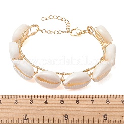 Armreifen aus Messing und spiralförmigen Muscheln für Damen&nbsp;BJEW-TA00747