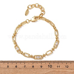 Ovale und büroklammerartige Gliederarmbänder aus Messing mit Mikropavé-Fassung aus Zirkonia für Damen&nbsp;BJEW-D458-02G-02