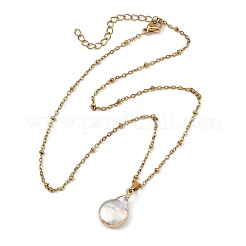 Colliers pour femmes avec pendentif pièce de monnaie en perle keshi naturelle baroque et chaîne satellite en acier inoxydable 304&nbsp;NJEW-JN06237