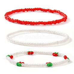 3 bracelet extensible rond en perles de verre de Noël (3 couleurs)&nbsp;WK9106