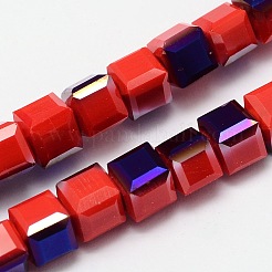 Cube à facettes demi-arc-en-plaqué verre electroplate perles brins&nbsp;EGLA-E041-5mm-M2