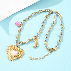 Collares de cuerda de poliéster con colgante de corazón de acero inoxidable 304&nbsp;NJEW-K252-12G