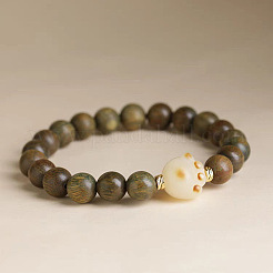 Stretch-Armbänder aus Guajakholz mit runden Perlen für Männer und Frauen&nbsp;FS-WG59C08-01