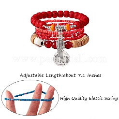 5 pièces 5 style bois et verre graine et acrylique perlé bracelets extensibles sertis de baseball&nbsp;JB709D