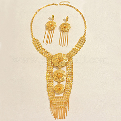 Ensemble de boucles d'oreilles et colliers à pompons floraux en fer pour femmes&nbsp;PK6687