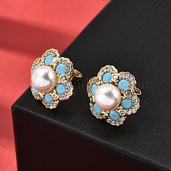 Aretes de circonita cúbica transparente con micropavé de latón y flores&nbsp;EJEW-A135-21G