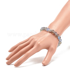 Synthetisches Mondstein-Stretcharmband mit runden Perlen und Strass&nbsp;BJEW-JB07875