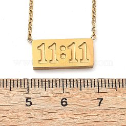 Collier pendentif rectangulaire en acier inoxydable 304 avec chiffres 11:11 et chaînes à maillons pour femme&nbsp;NJEW-NH0001-04G
