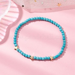 Bracelets extensibles en perles de turquoise synthétiques teintées pour femmes et hommes&nbsp;BJEW-JB11311-03