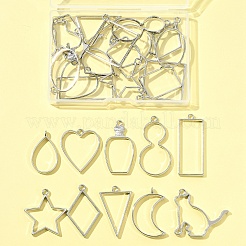 26 Stück 13 Stile Rack-Plating-Legierung offene Rückseite Lünette Anhänger&nbsp;FIND-FS0003-72