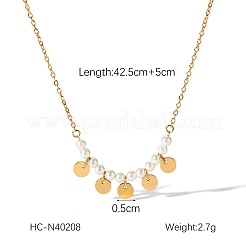 Elegante Halsketten aus Edelstahl mit Kunstperlen und Scheiben für Damen&nbsp;CZ7605