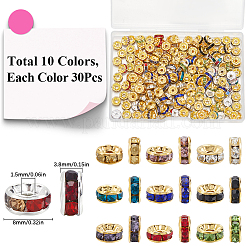 200 Uds. Cuentas espaciadoras de rhinestone de latón de 10 colores&nbsp;RB-SP001-08B