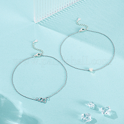 2 Stück 2 Stile 925 Sterling Silber Herz Link Fußkettchen-Sets&nbsp;AJEW-GA00029