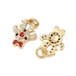 Dijes navideños de latón con micro pavé de circonitas cúbicas y esmalte&nbsp;KK-L255-19G-03