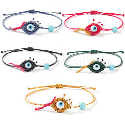 Bracelet tressé ajustable en perles de porcelaine bicolores (5 pièce)&nbsp;ST8547-1