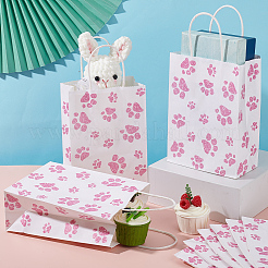 Rectangle avec sacs de rangement en papier à motif d'empreinte de patte avec poignée&nbsp;ABAG-WH0046-39C