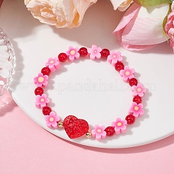 Braccialetti elasticizzati in argilla polimerica con fiori fatti a mano&nbsp;BJEW-JB09825-02