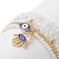 Juego de pulseras elásticas con cuentas de vidrio y jade blanco natural de 4 pieza y 4 estilos&nbsp;BJEW-JB09227