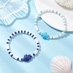 2 ensemble de bracelets en porcelaine et perles de verre faits à la main en forme de tortue&nbsp;BJEW-JB12654