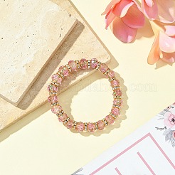 Facettierte Rondell handgemachte Innenblume Gold Sand Bunte Malerei & Eisen Perlen Stretch-Armbänder für Frauen&nbsp;BJEW-SW001579-05