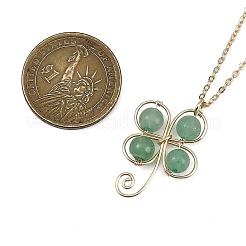 Colliers avec pendentif en trèfle en aventurine verte naturelle enveloppés de fil de cuivre&nbsp;NJEW-JN05089