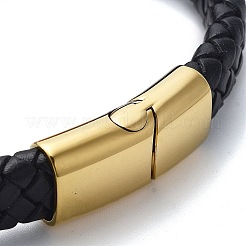 Pulseras de cordón de cuero sintético negro trenzado para hombre&nbsp;BJEW-K243-50G