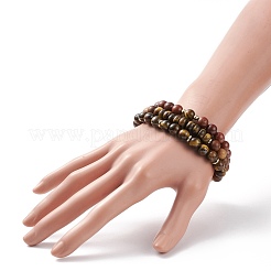 3 pièces 3 styles de jaspe rouge naturel & oeil de tigre & ensembles de bracelets extensibles en bois&nbsp;BJEW-JB08357